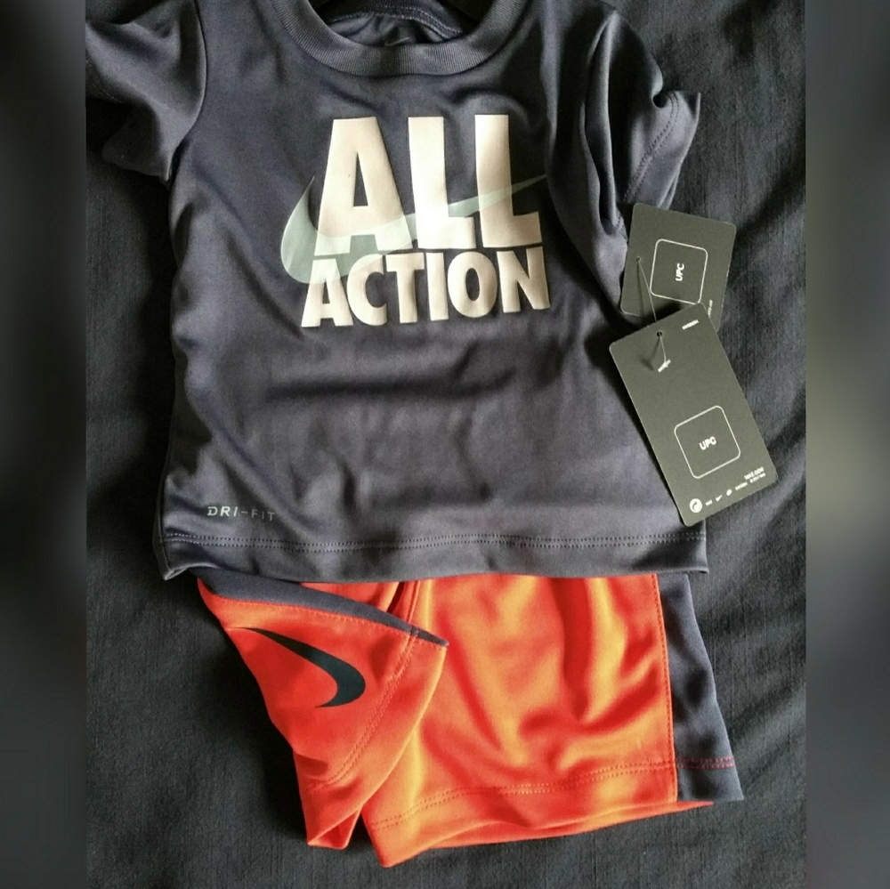 NWT Nike Dry Fit 12M Baby Boy Outfit, Toddler NIKE 24M Charcoal & Orange Set